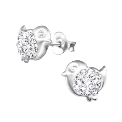 Children's Silver Bird Ear Studs with Crystal