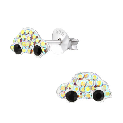 Children's Silver Car Ear Studs with Crystal