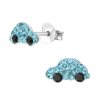 Children's Silver Car Ear Studs with Crystal