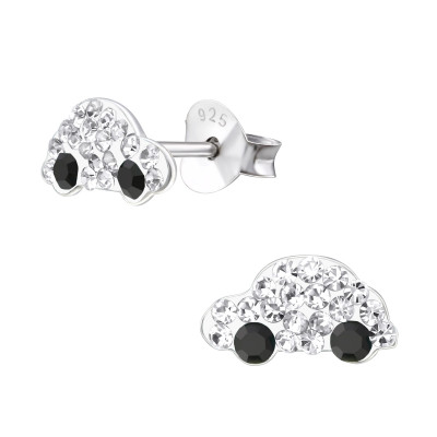 Children's Silver Car Ear Studs with Crystal