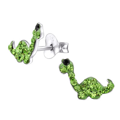 Children's Silver Dinosaur Ear Studs with Crystal