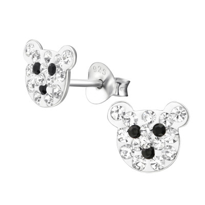 Children's Silver Bear Ear Studs with Crystal