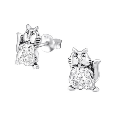 Chipmunk Children's Sterling Silver Ear Studs with Crystal