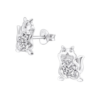 Children's Silver Squirrel Ear Studs with Crystal