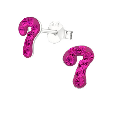 Children's Silver Question Sign Ear Studs with Crystal