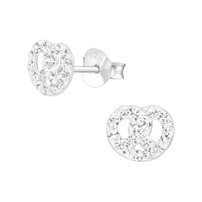 Children's Silver Pretzel Ear Studs with Crystal