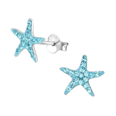 Children's Silver Starfish Ear Studs with Crystal