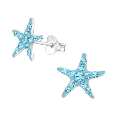 Children's Silver Starfish Ear Studs with Crystal