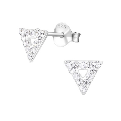 Children's Silver Triangle Ear Studs with Crystal