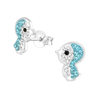 Children's Silver Penguin Ear Studs with Crystal