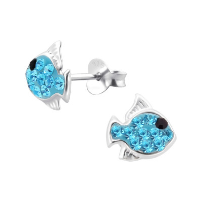 Children's Silver Fish Ear Studs with Crystal