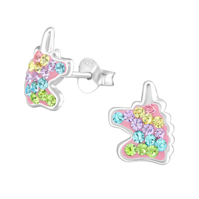 Children's Silver Unicorn Ear Studs with Crystal