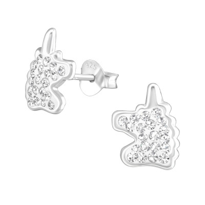 Children's Silver Unicorn Ear Studs with Crystal