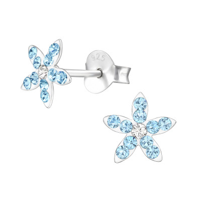 Children's Silver Flower Ear Studs with Genuine European Crystals