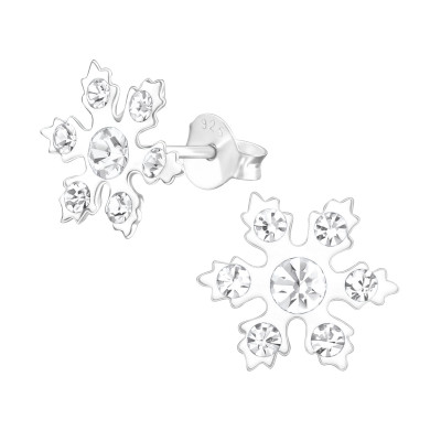 Children's Silver Snowflake Ear Studs with Crystal