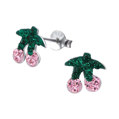 Cherry Children's Sterling Silver Ear Studs with Crystal