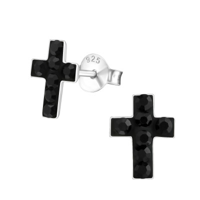 Children's Silver Cross Ear Studs with Crystal