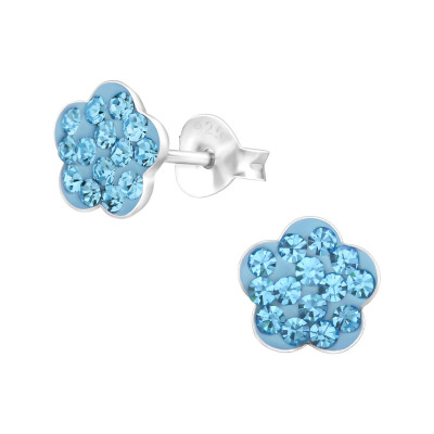 Children's Silver Flower Ear Studs with Crystal