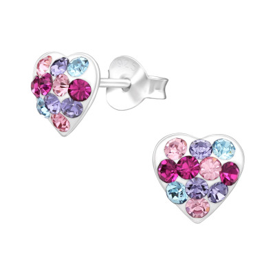 Children's Silver Heart Ear Studs with Crystal