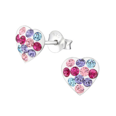 Children's Silver Heart Ear Studs with Genuine European Crystals