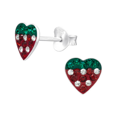 Children's Silver Heart Ear Studs with Crystal