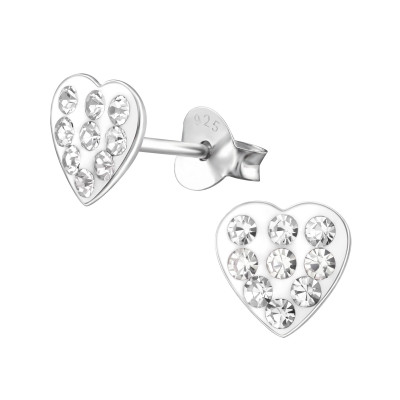 Children's Silver Heart Ear Studs with Crystal