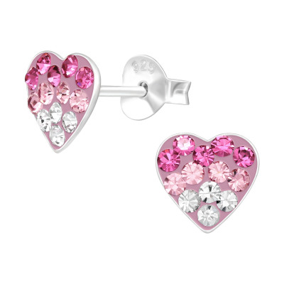 Children's Silver Heart Ear Studs with Crystal