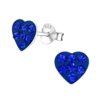 Children's Silver Heart Ear Studs with Crystal