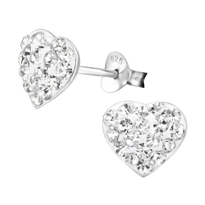 Children's Silver Heart Ear Studs with Crystal