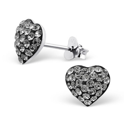 Children's Silver Heart Ear Studs with Crystal