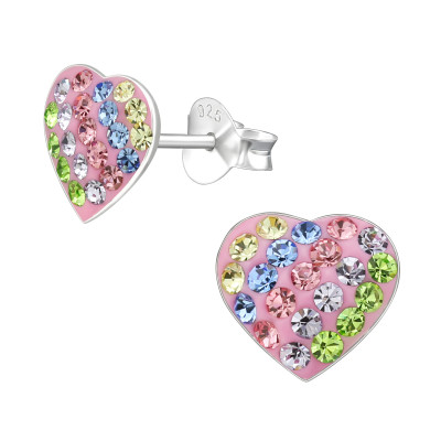 Children's Silver Heart Ear Studs with Crystal