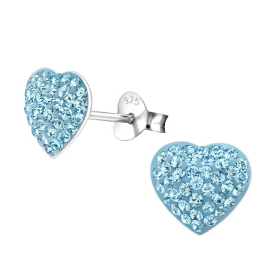 Children's Silver Heart Ear Studs with Genuine European Crystals