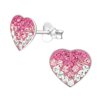 Children's Silver Heart Ear Studs with Crystal