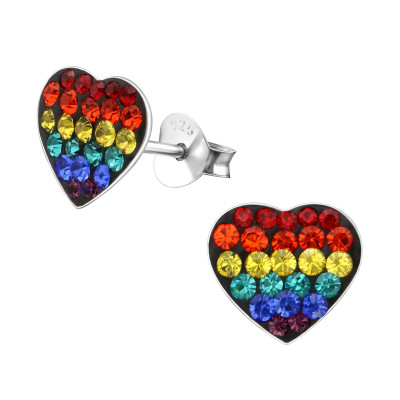 Children's Silver Heart Ear Studs with Crystal