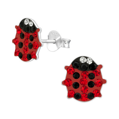 Children's Silver Ladybug Ear Studs with Crystal