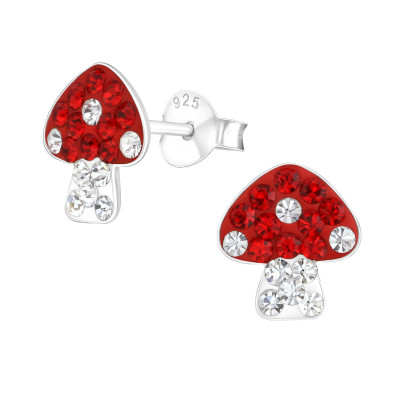 Children's Silver Mushroom Ear Studs with Crystal