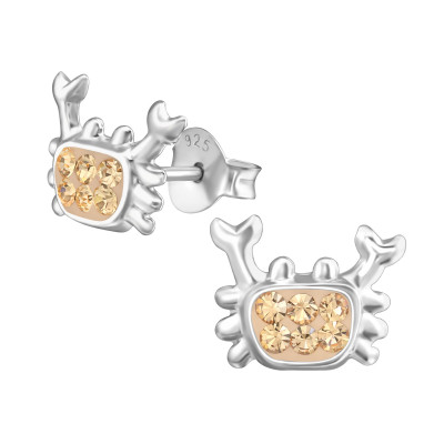 Crab Children's Sterling Silver Ear Studs with Crystal