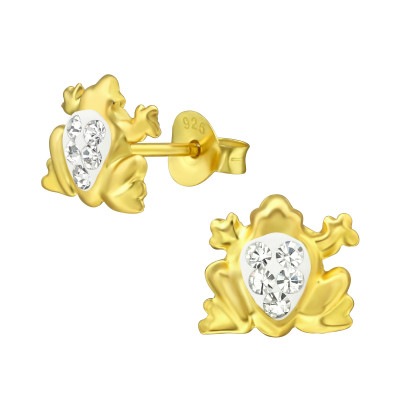 Children's Silver Frog Ear Studs with Crystal