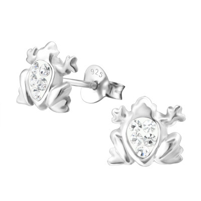 Children's Silver Frog Ear Studs with Crystal