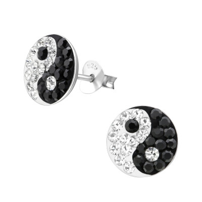 Children's Silver Yin Yang Ear Studs with Crystal