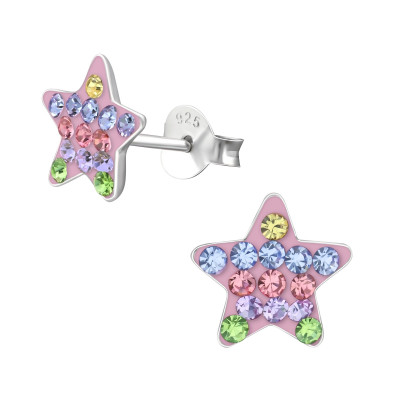 Children's Silver Star Ear Studs with Crystal