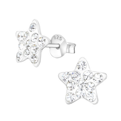 Children's Silver Star Ear Studs with Crystal