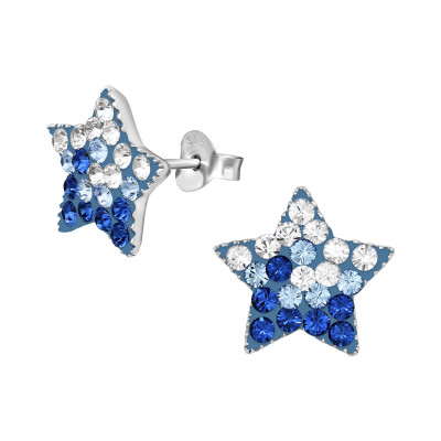 Children's Silver Star Ear Studs with Genuine European Crystals