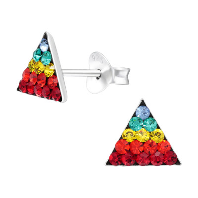 Children's Silver Triangle Ear Studs with Crystal