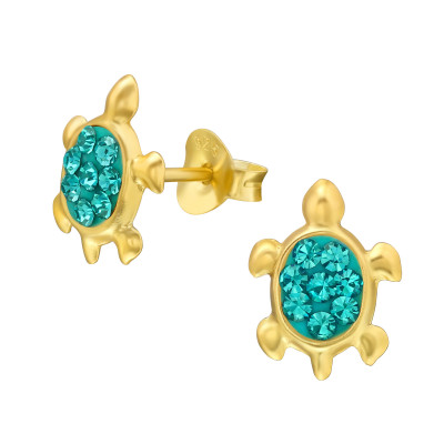 Children's Silver Turtle Ear Studs with Crystal