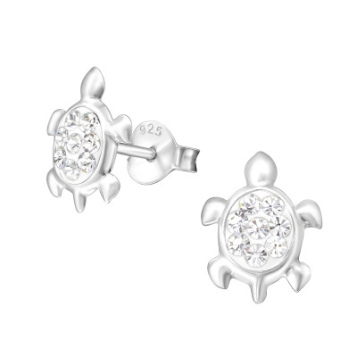 Children's Silver Turtle Ear Studs with Crystal