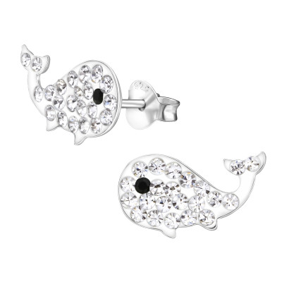 Whale Children's Sterling Silver Ear Studs with Crystal