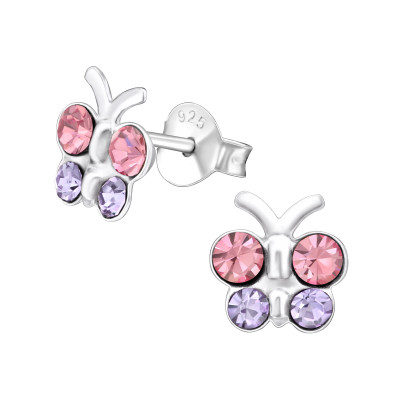 Butterfly Children's Sterling Silver Ear Studs with Crystal