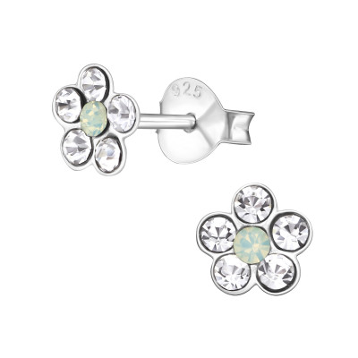 Children's Silver Flower Ear Studs with Crystal