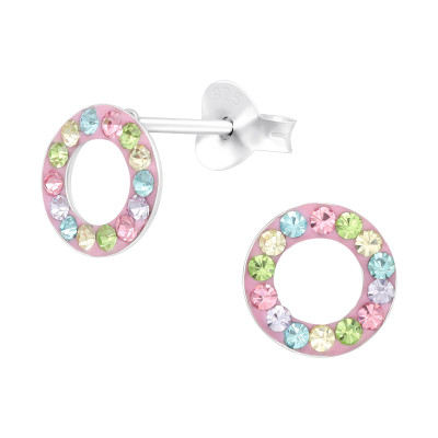 Children's Silver Circle Ear Studs with Crystal